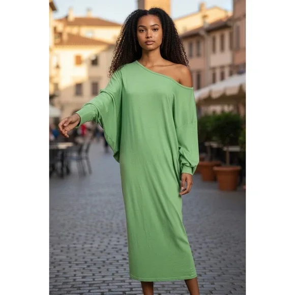 FREE PEOPLE Beach Green Long Sleeve Oversized Maxi Dress XS - Picture 7 of 10